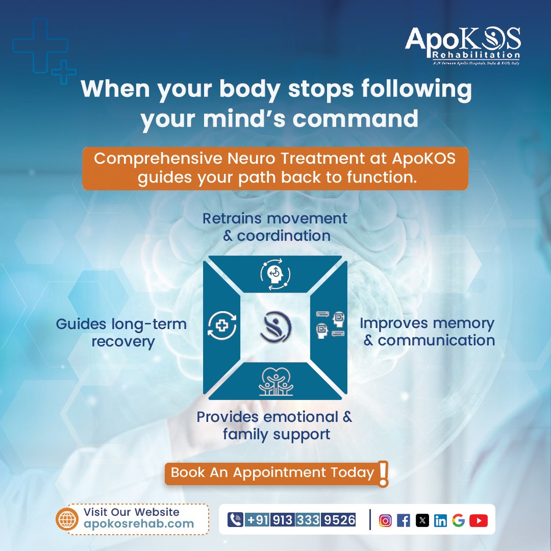 ApoKOSRe's tweet photo. Neurological Rehabilitation at @ApoKOSRe: Expert care for retraining movement, improving memory &amp; guiding long-term recovery.

📞 +91 913 333 9526
🌐 https://t.co/EBQavb5qPv
.
.
.
.
#ApoKOSRehab #neuro #rehab #therapy #healthcare #recovery #rehabilitation #medical #inpatientcare https://t.co/v7rYxm9LCG
