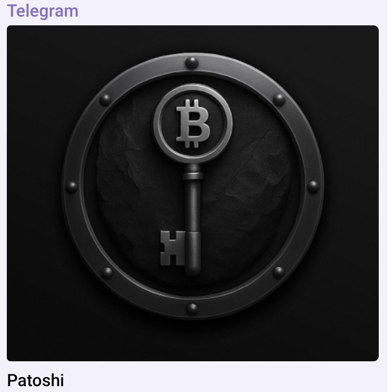 You've been chosen for big...🕵️‍♂️

A hunter sent you an exclusive key.
Enter this code to unlock your welcome reward to find $BTC...💰

CODE: E9X06LCN

The hunt for #Patoshi’s lost wallets starts now.

→ Now Join the Hunt fast...
t.me/PatoshiBot/?st…