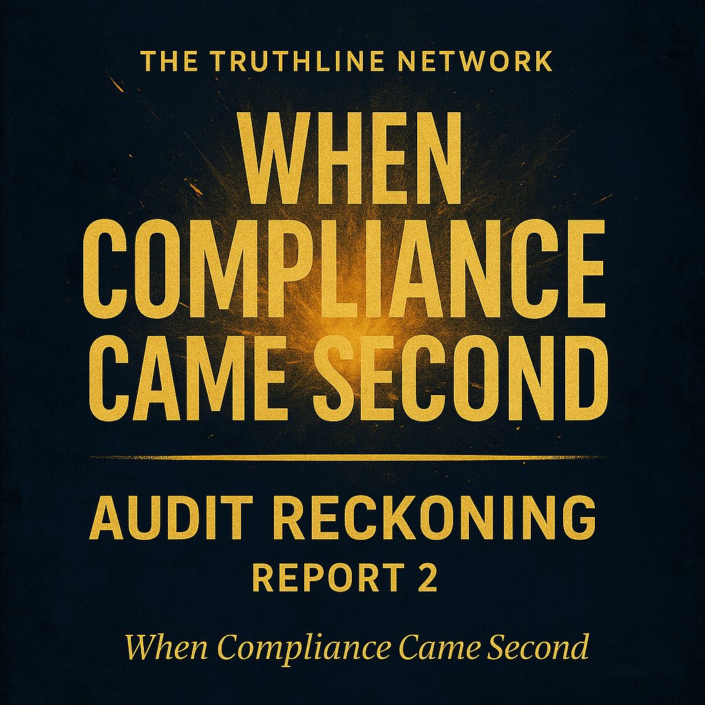 TruthlineReport's tweet photo. When Compliance Came Second—The FY2020 Single Audit Report: Audit Reckoning Report 2. Millions moved. No contracts. No oversight. No consequences.
👉 Read the full investigation:https://t.co/oJRadeCnvN https://t.co/9EJuoHEwIh