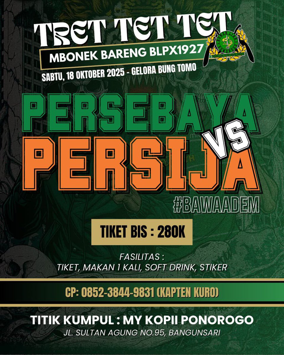 Area Ponorogo atau Madiun yg mau Away GBT boleh gabung kesini yaaa 🔥🔥…

#bonek #blpx1927 #ponorogo #madiun #persebaya