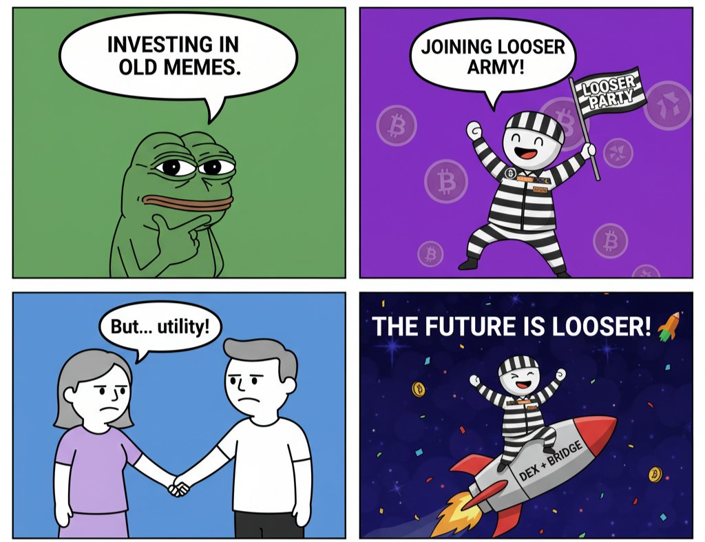 Looser_army's tweet photo. Looser vs pepe ?

We choose Looser
Born from scams, we're flipping the script to build a Cross-Bridge, Launchpad and DEX. Turning disappointment into progress

Pepe's legacy is great but Looser's future is utility

LOOSER JOIN ABOARD @JamesWynnReal @cz_binance @elonmusk  @solana https://t.co/rYOWkVsnc1