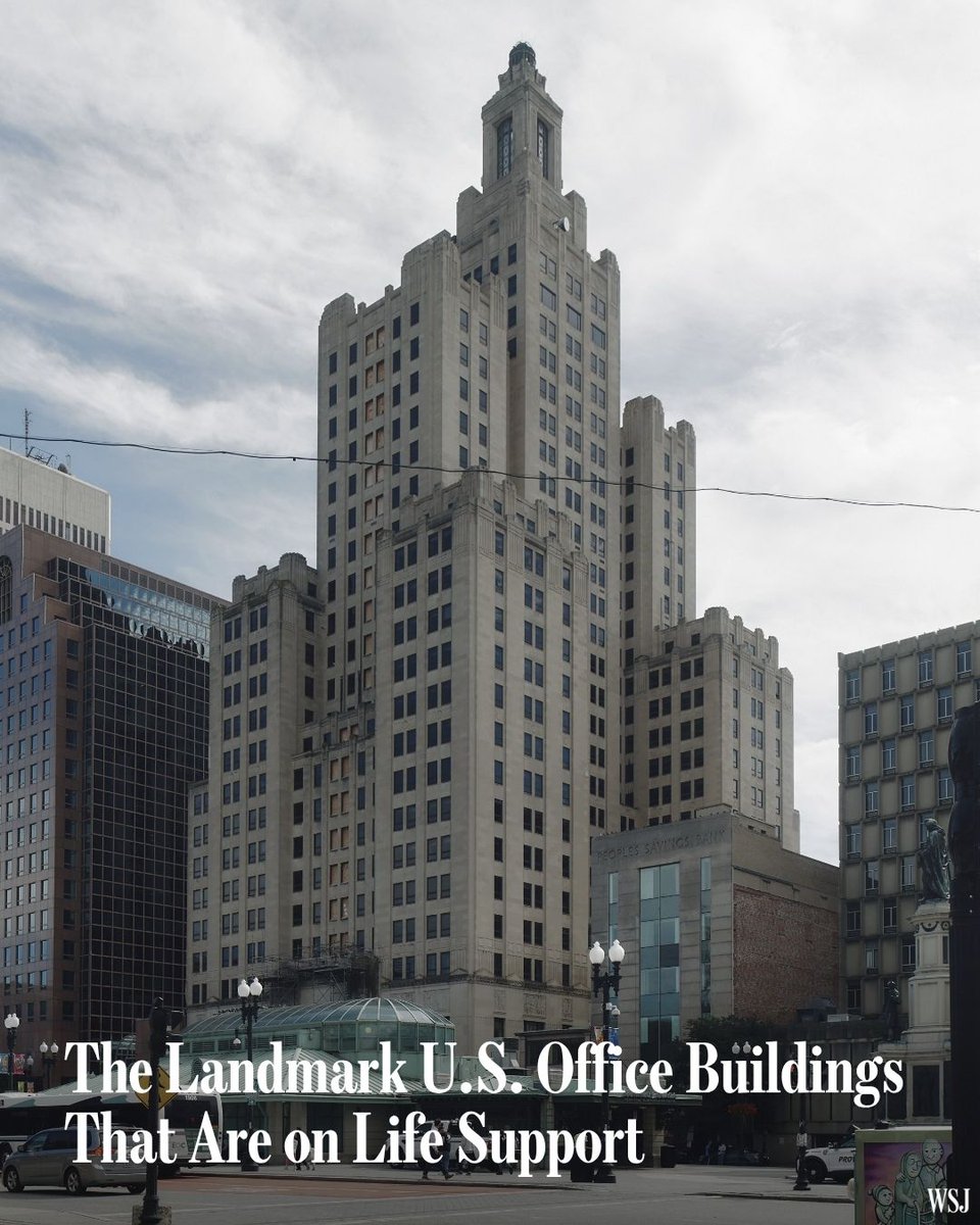 WSJ's tweet image. In today’s office downturn, many cities are pockmarked with iconic office towers whose owners are struggling to figure out a second act. As they sit dark year after year, they grow costlier to fix. 🔗 on.wsj.com/46T4wYC