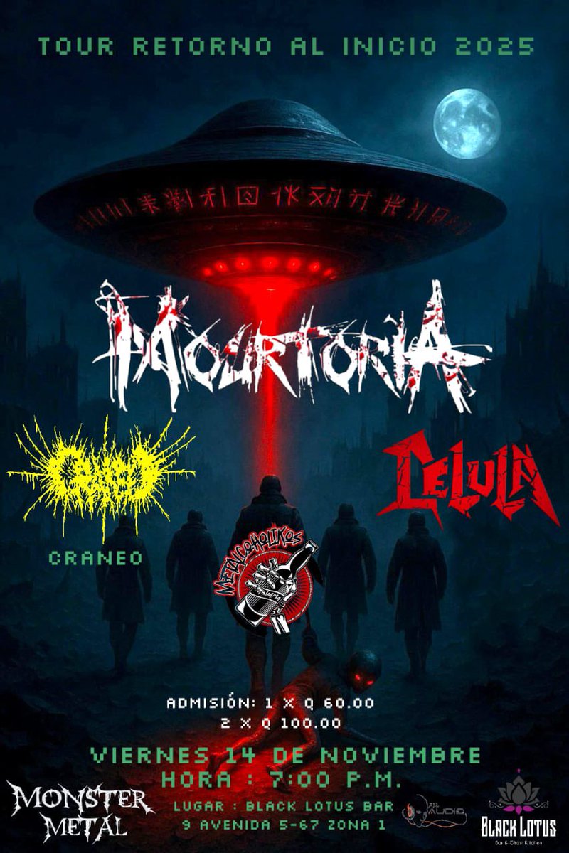 Amigos de Guatemala 🇬🇹, estamos ansiosos de volver por cuarta vez a su hermoso país, volveremos este 14 de Noviembre 2025 comenzando nuestro tour “ Retorno al Inicio” junto a nuestros queridos carnales de Célula Thrash, #Craneo y #Metalcoholikos 
No faltes!!!
#mourtoria25años