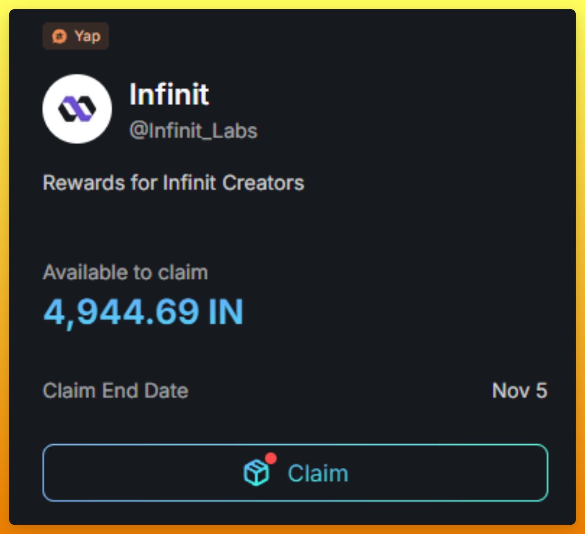 I’ve got thousands of reasons to keep yapping about <a href="/Infinit_Labs/">INFINIT</a> and this is one of them.

Season 2 wrapped, and I received nearly 5,000 $IN.

A modest number compared to some giants, but for me it marks daily effort and steady progress.

It’s a small win that pushes me toward