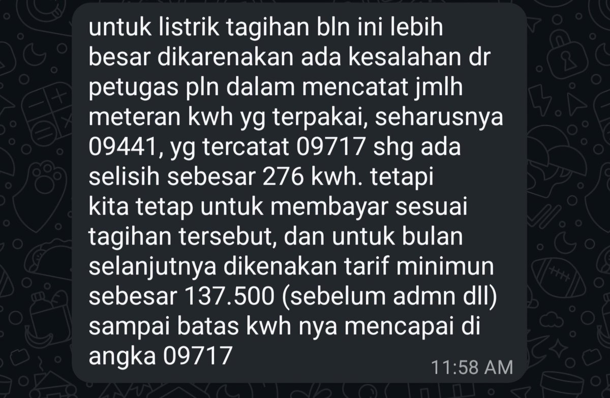 ghostyourmind's tweet photo. @pln_123 Mau tanya ini saya ada kesalahan dari pihak plng pencatatan meteran yang biasanya 135 ribu perbulan jadi 590 rban , kita udah komplain tapi solusinya kok jadi merugikan konsumen tetep harus bayar tagihan tersebut sementara kesalahan di pihak pln https://t.co/s1hYyjyyDn