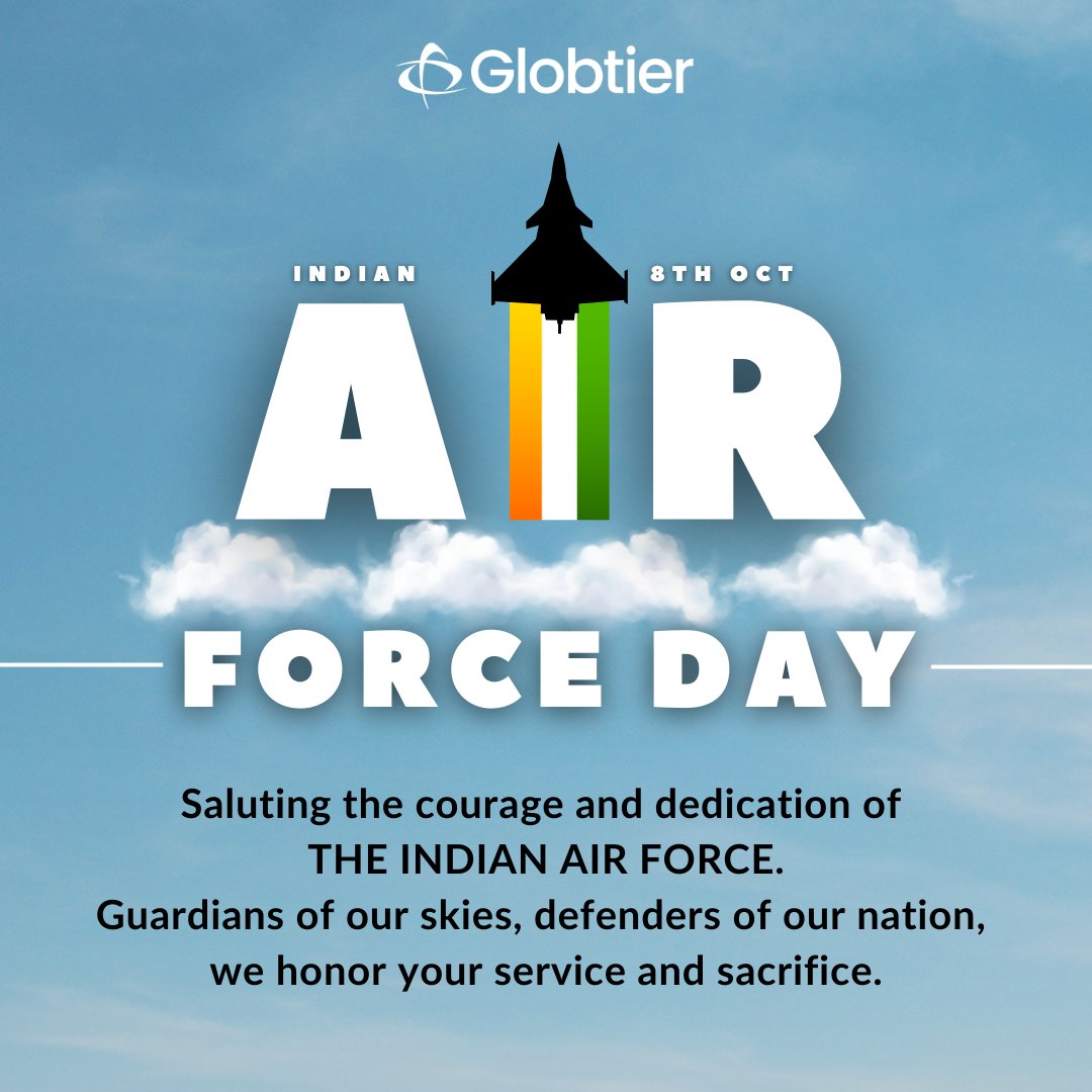 globtierinfotec's tweet image. On Indian Air Force Day, we honor the valor, discipline, and dedication of our Air Warriors.
Their commitment to safeguarding our skies is a true inspiration for the nation.
We salute their service and sacrifice.
#IndianAirForceDay #SaluteToHeroes #ProudIndia #AirForceDay #Air