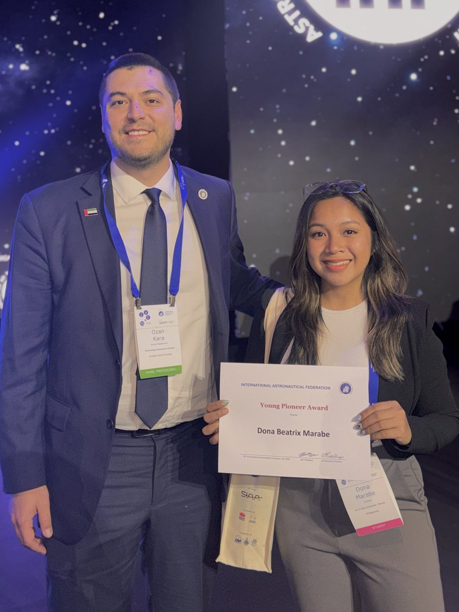 MarabeDona's tweet photo. I am honored to share that I was recognized as 1 of 5 finalists of the @iafastro 2025 Young Pioneers, all of whom are scientists under 30 years old who have contributed significantly to the advancement of aerospace and have presented a paper in the IAC 👩🏼‍🚀🚀

#SERASpace https://t.co/y66jT9dwyq