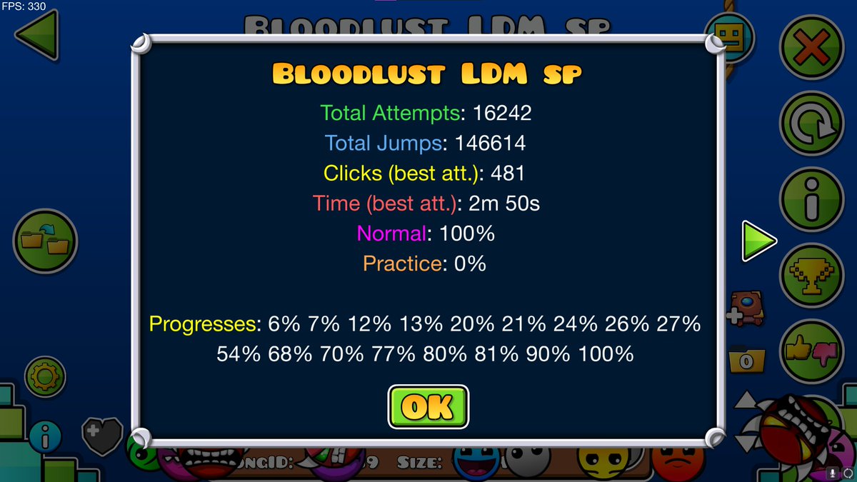 NotMobular's tweet image. It's actually over. My FINAL hardest ever.
Bloodlust has finally been completed. I can rest now. It's over. 

16242 attempts.

I finally proved to myself: fear will not stop me, setbacks will not stop me. 

In the end, I won.