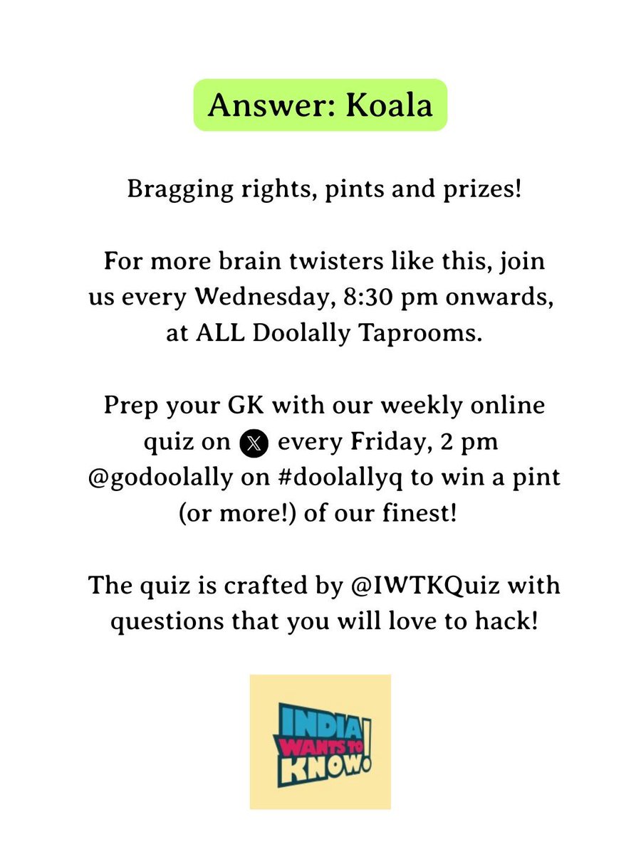 godoolally's tweet image. Come quiz with us at Doolally – Every right answer ✅ gets you a pint 🍺. So bring your brain and your liver! #pubquiz