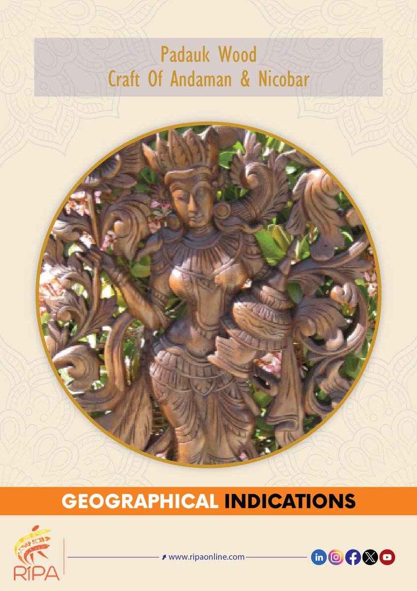 ripaonlineindia's tweet image. Andaman Padauk Wood Craft uses Pterocarpus dalbergioides, known for its strength and colour. Artisans make home decor, toys, and sculptures, promoting local culture and livelihoods.
Read More on: ripaonline.com/padauk-wood-cr…
#ripa #GITag #Padauk #WoodCraft #AndamanNicobar