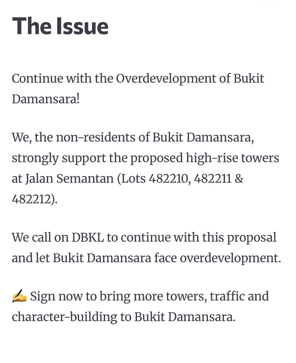 amerhadiazmi's tweet image. So someone started a cheeky petition calling for DBKL to go ahead with the overdevelopment of Bukit Damansara 😂
change.org/p/continue-wit…
