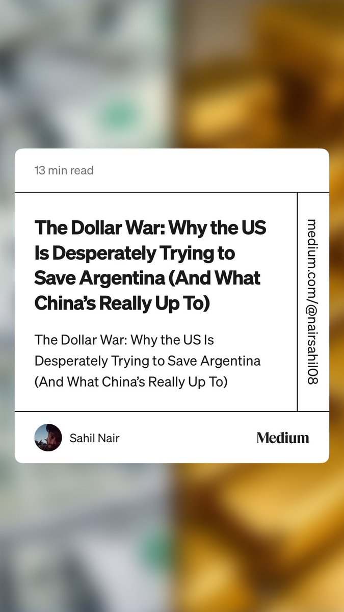 NoboNonon's tweet photo. “The Dollar War: Why the US Is Desperately Trying to Save Argentina (And What China’s Really Up To)” by Sahil Nair https://t.co/SA0UeXljn4 https://t.co/7mta45eYtv