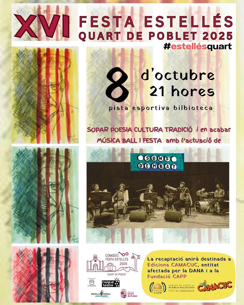 📝Hui a la nit les coralistes de Gallarda i Virelai tenim una cita per col·laborar amb la nostra música en la XVI Festa Estellés. 

📍A causa de les previsions meteorològiques l'organització ha canviat la ubicació al Molí de Vila, així que ens veiem allí a les 21h!