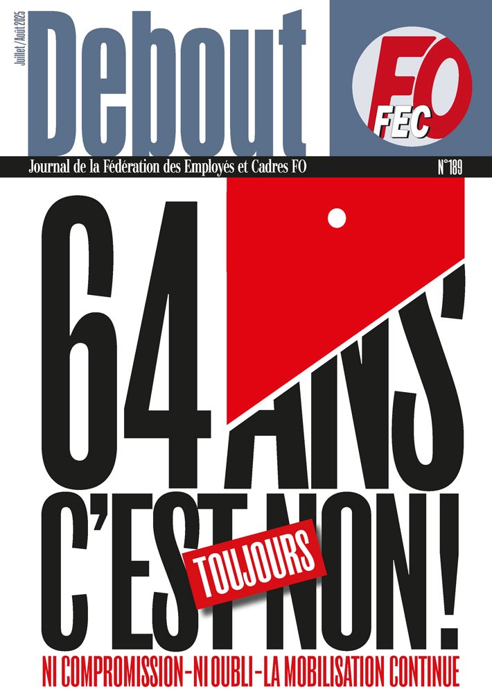 Pour la #FECFO la solution reste…
Le retrait de cette injuste et inutile réforme dont les français ne veulent pas !
Allons jusqu’au bout exigeons le retrait !
La retraite à 64 ans et plus c’est NON !
Rejoignez nous ! Adhérez à #FO !