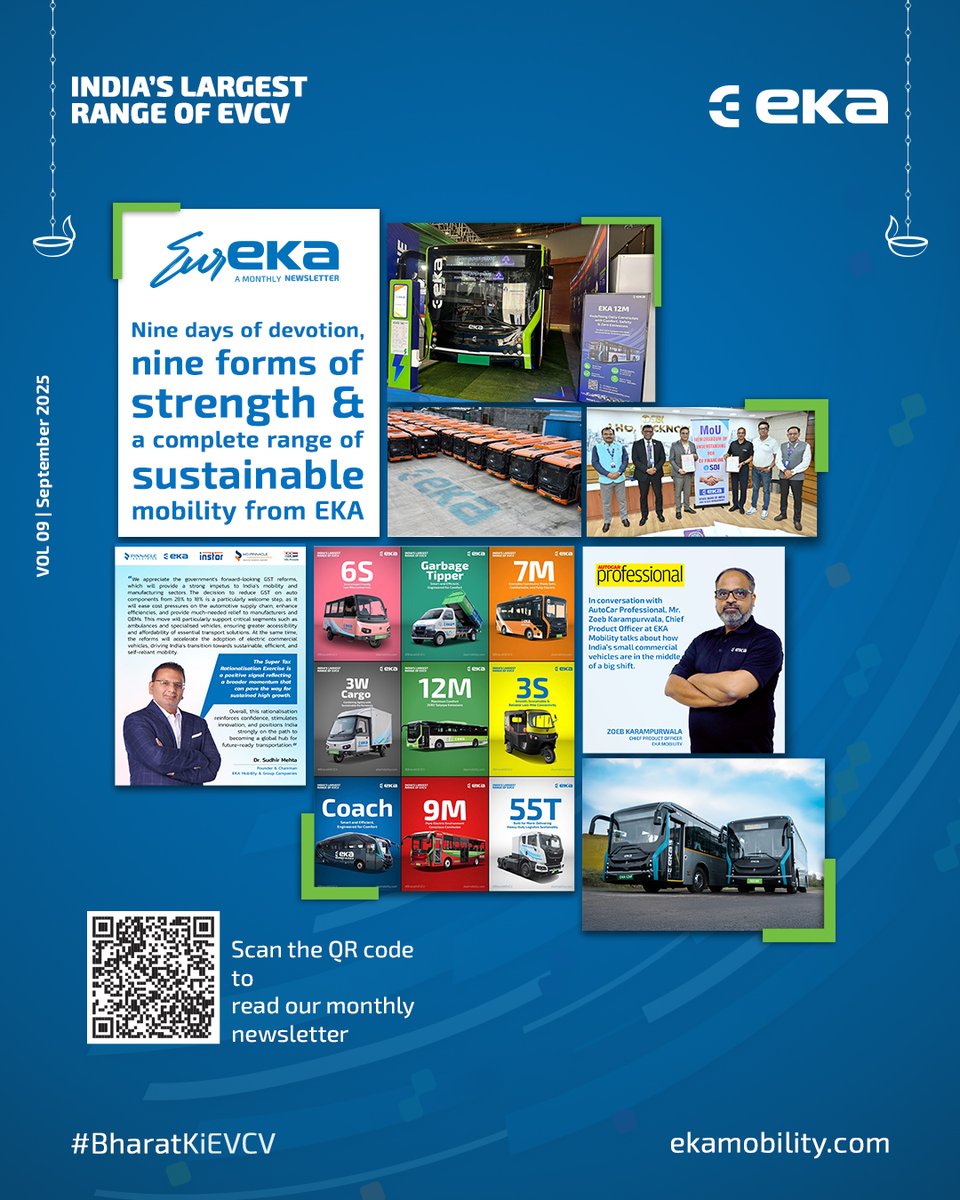 The September edition of #EurEKA is here! ⚡🚍

From stealing the spotlight at the IEC GM 2025 with India’s largest indigenous EV lineup, to being 1 of only 3 EV manufacturers to qualify for PLI-Auto subsidies,— read about it all and more. 💡

shorturl.at/9rP4P