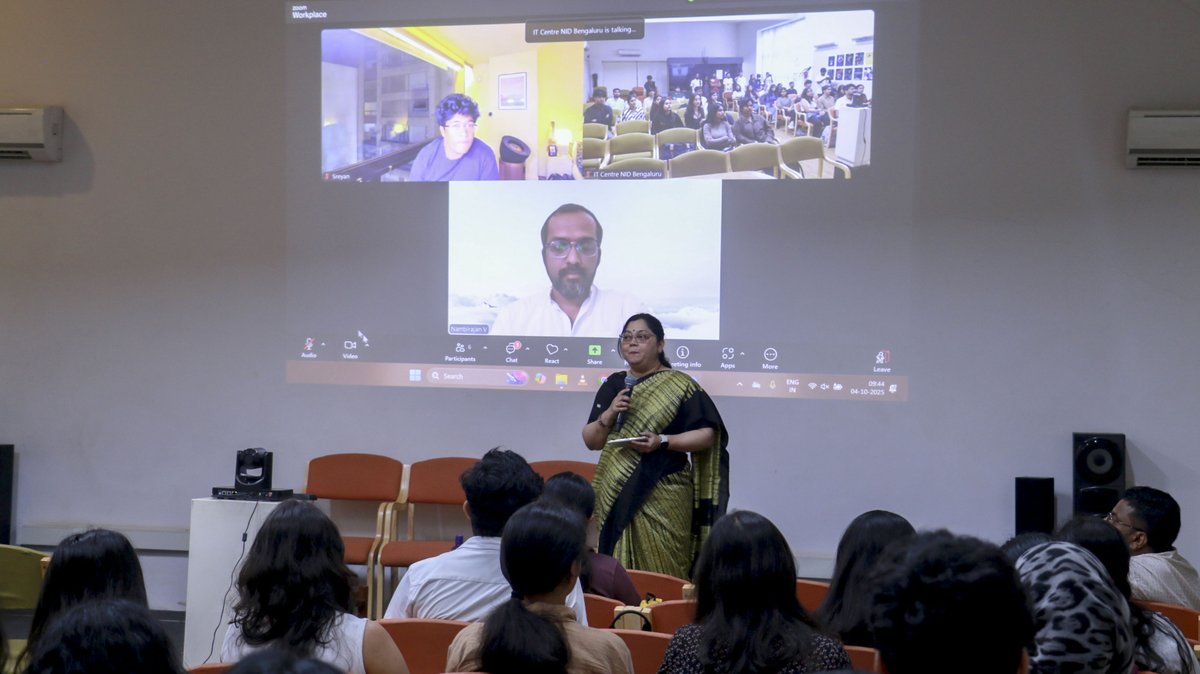 NID_India's tweet photo. Interaction Design Day at NID Bangalore held on 4th October 2025, spotlighted how design transforms our daily objects, blending tradition and tech for a better future. Alumni panelists Nambirajan V, Ghanesh R S, and Sreyan G, along with faculty leaders Jagriti and Athul, shared inspiring stories on making products more accessible and culturally meaningful with AI.
The event saw students showcase innovation around everyday objects, while 40 aspiring designers joined a hands-on workshop to create AI-powered renderings from sketches. The excitement peaked with a designathon, where teams solved real-world challenges using what they learned. Three creative solutions were chosen as winners by our expert jury.
A celebration of creativity, inclusivity, and the next wave of interaction design!

@NID_India @DPIITGoI 
@PiyushGoyal @JitinPrasada 

#NID #NIDAhmedabad #NationalInstituteofDesign
#IxDD #InteractionDesign #NIDBangalore