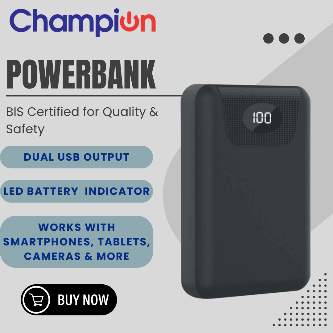 ChampionComps's tweet photo. ⚡ Champion PowerBank – Reliable Power On the Go!
Visit our site now - https://t.co/R75B6dFYA5
#ChampionPowerBank
#PortablePower
#StayCharged
#PowerOnTheGo
#SmartCharging
#FastCharging
#DualUSB
#LEDIndicator
#PowerBackup
#TechEssentials #BISCertified
#ChampionElectronics https://t.co/E32cTLWYJ0