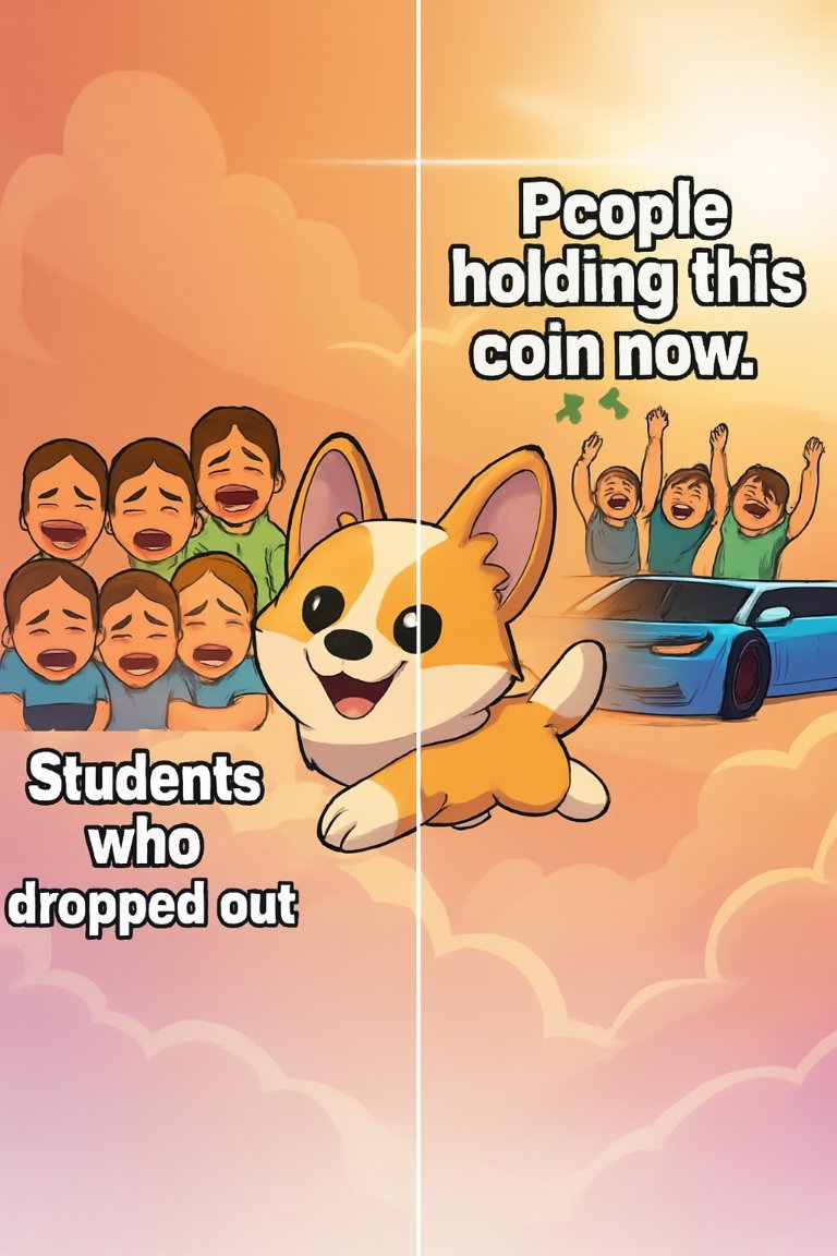 Autonomousweb3's tweet image. My entry 

students who dropped out versus those who embraced the corgi coin.
With vibrant visuals and a joyful corgi at the center, it humorously celebrates the idea of unexpected success through unconventional pathscapturing the spirit of crypto culture with charm and wit.