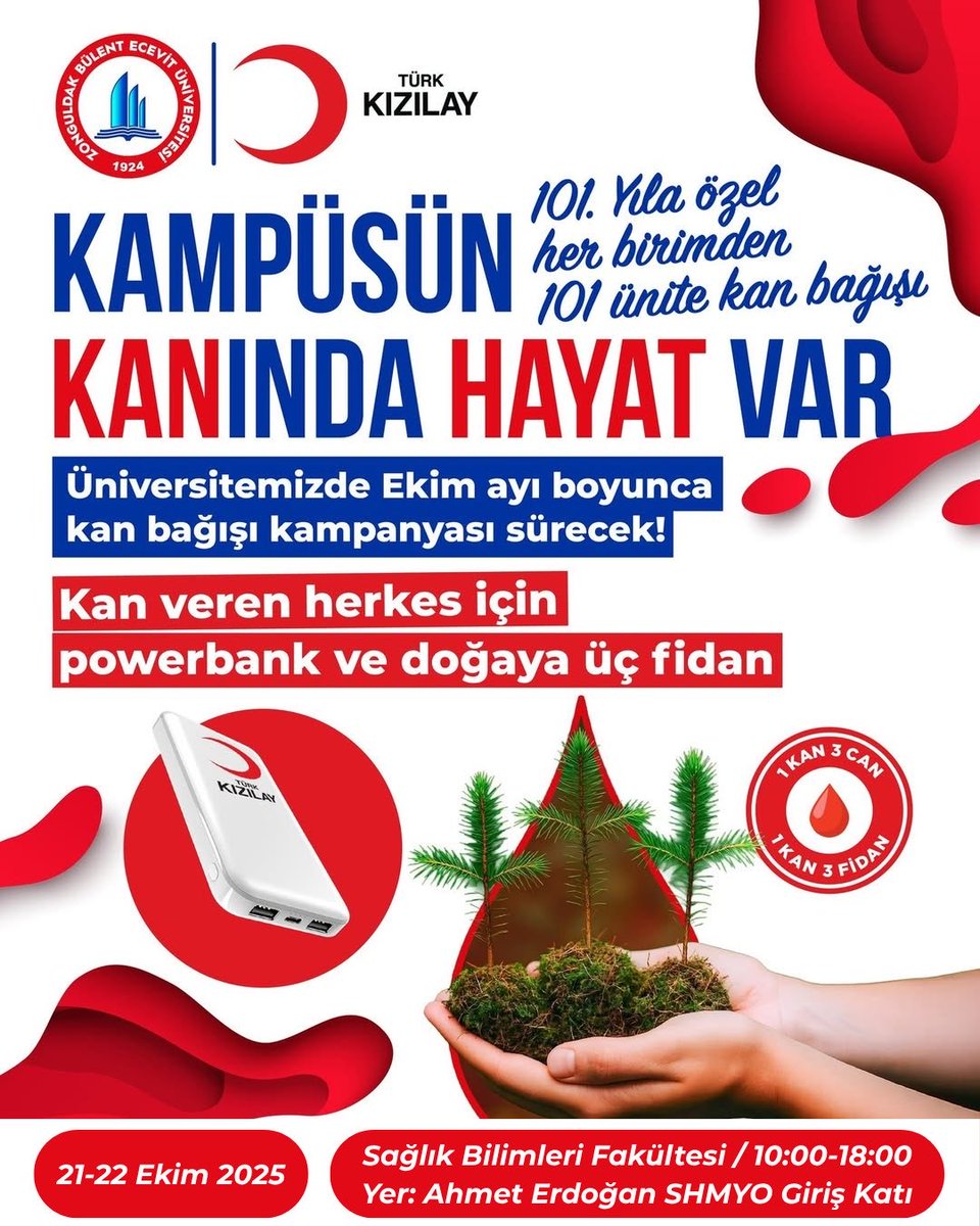 21-22 Ekim Salı ve Çarşamba günleri Ahmet Erdoğan Sağlık Hizmetleri Meslek Yüksekokulu binası giriş katında gerçekleştirilecek kan bağışı etkinliğine katılımınızı bekliyoruz.
<a href="/beunedutr/">Zonguldak Bülent Ecevit Üniversitesi</a> 
<a href="/ihozolcer/">Prof. Dr. İsmail Hakkı ÖZÖLÇER 🇹🇷</a> 
<a href="/sibelkocak/">sibel kocak</a> 

#beun 
#İlkİlİlkÜniversite🌟