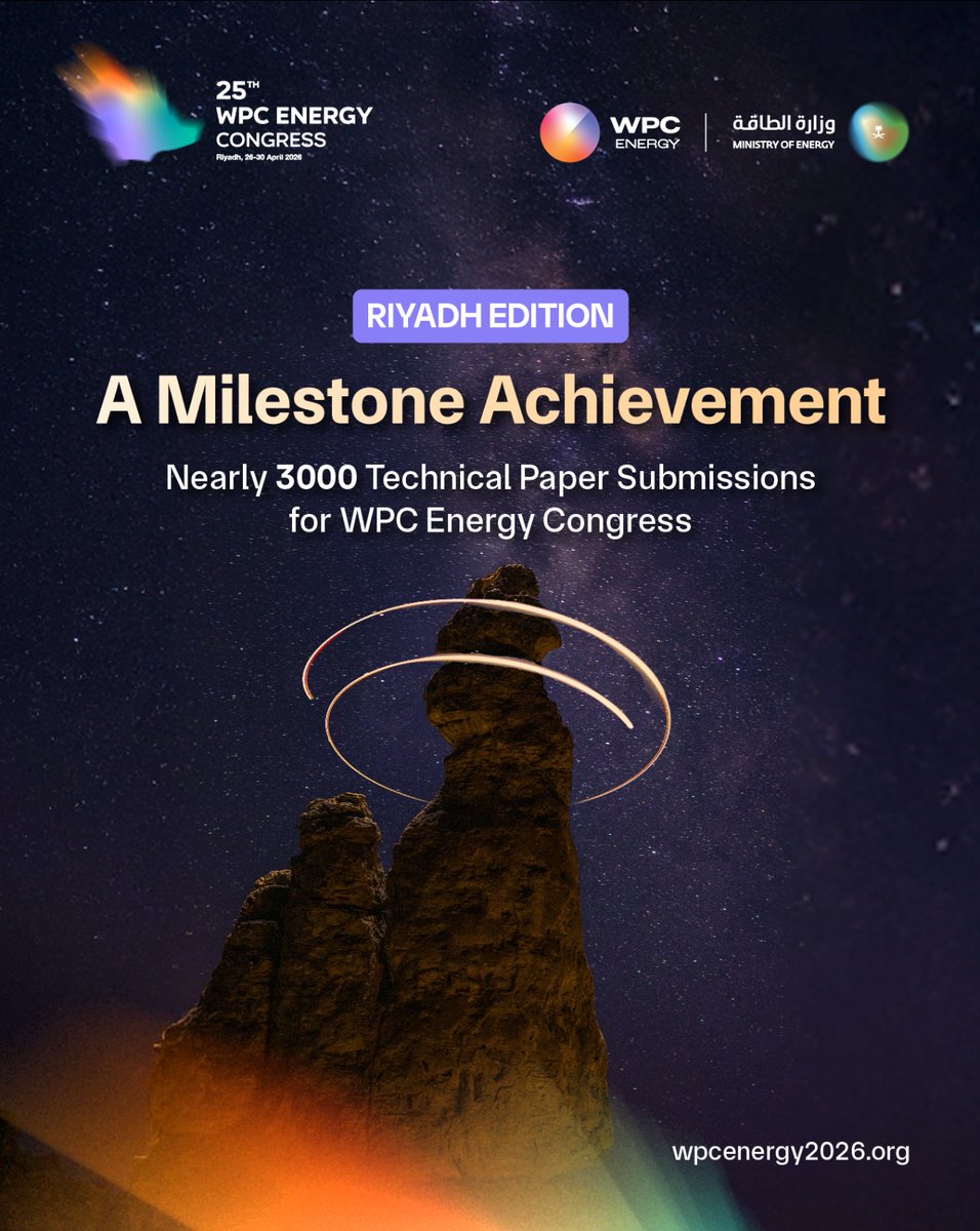 Nearly 3,000 technical papers from 70+ countries mark a historic first for the WPC Energy Congress in Saudi Arabia — cementing Riyadh 2026 as the world’s premier stage for energy knowledge and innovation.

Join us in Riyadh this April 2026. 
Register now: wpcenergy2026.org/register/