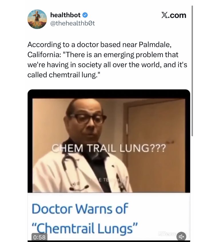 BSmithBenS's tweet image. “Doctor warns of chemtrail lung” 🥴
With that and ‘Turbo cancer’ we are doomed I tell you, doomed.
Potato brains.