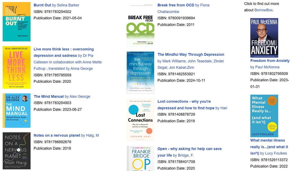 bucksnhslibrary's tweet image. 📚On this World Mental Health Day check out some of the great resources available to you as a library user!
Borrow wellbeing books with your library card & access ebooks via BorrowBox!
buckshealthcare.nhs.libguides.com/library/wellbe…
#BHTLibrary #worldmentalhealthday2025 #MentalHealthMatters #Wellbeing
