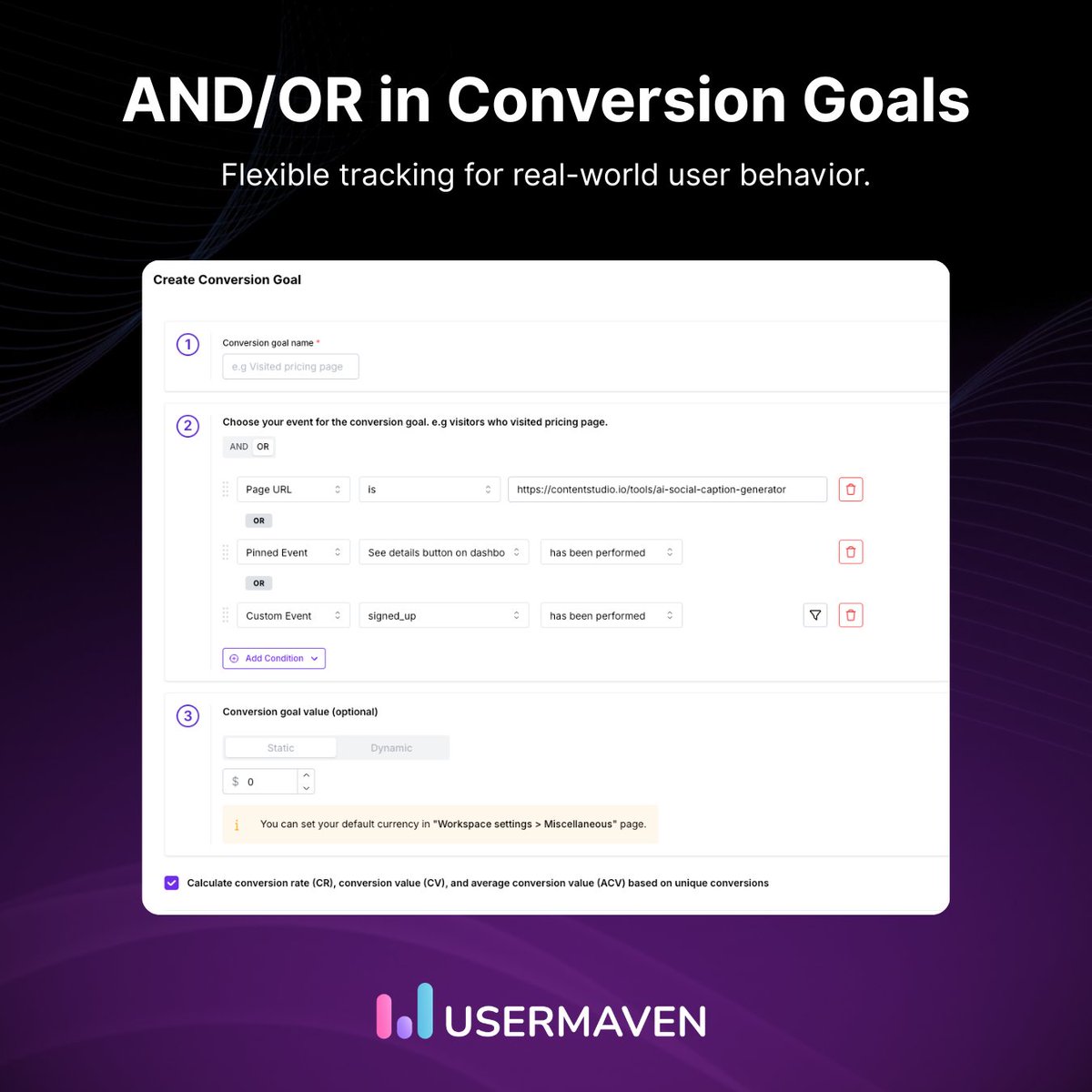 usermaven's tweet image. New features you&apos;ll love! 🚀

- Upgraded Retention in the main menu
- Custom conversion goals with AND/OR logic
- One-click exports for ads &amp;amp; channel data
- Send reports instantly
- Bug fixes &amp;amp; improvements

Want more details? 👇updates.usermaven.com/announcements