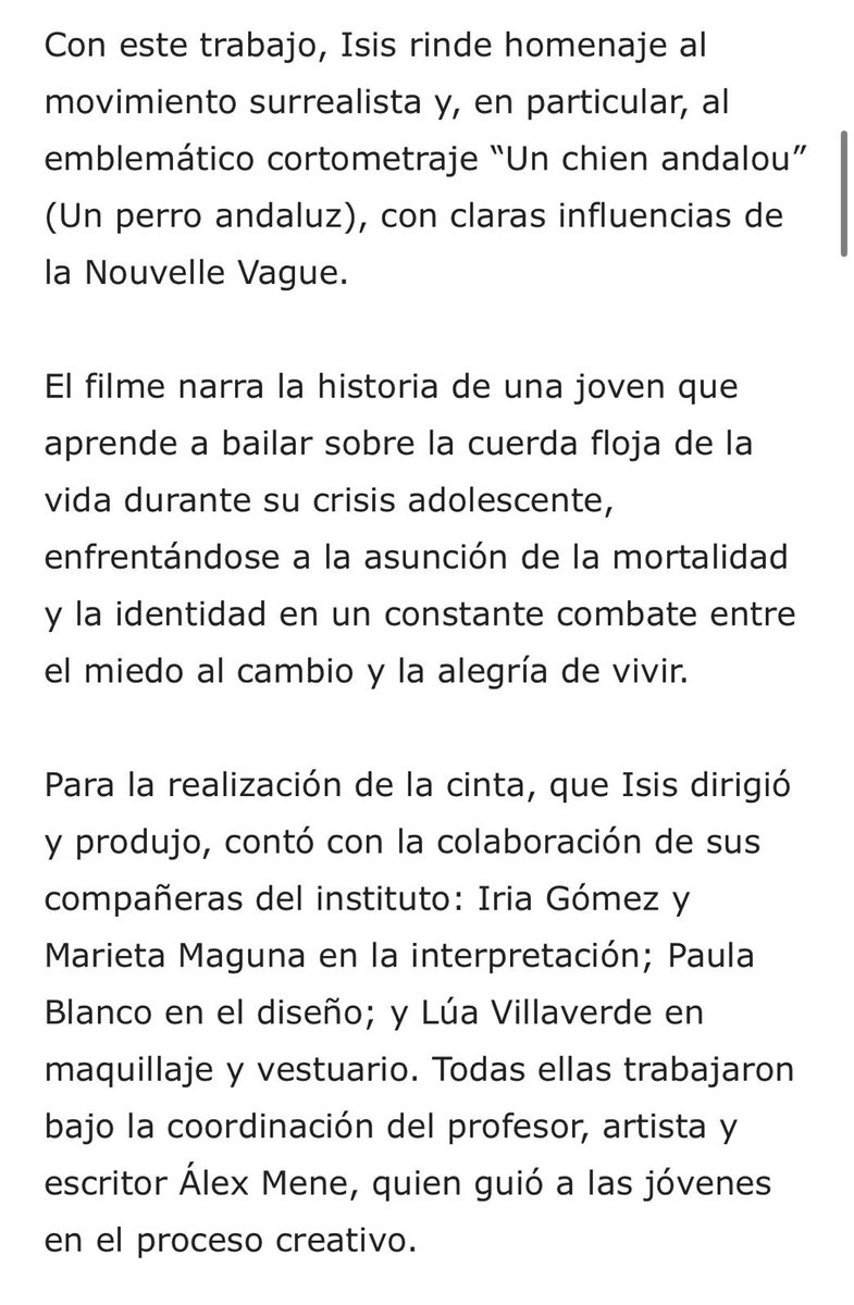 A alumna do Bacharelato Artístico do IES Valadares Isis Acea triunfa con su corto “Un can galego” en varios festivais.
Hoxe se proxectará en Vigo dentro da sección oficial de PONTES, o Festival de Cinema Galego e Portugués.
telemarinas.com/la-joven-cinea…