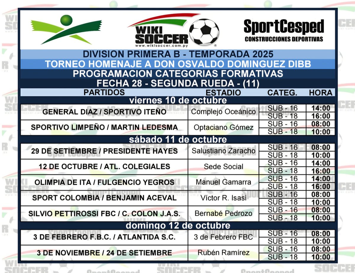 ⚽ PRIMERA B ⚽
🔥 FECHA 28 🔥
⚠️ PROGRAMACION ⚠️