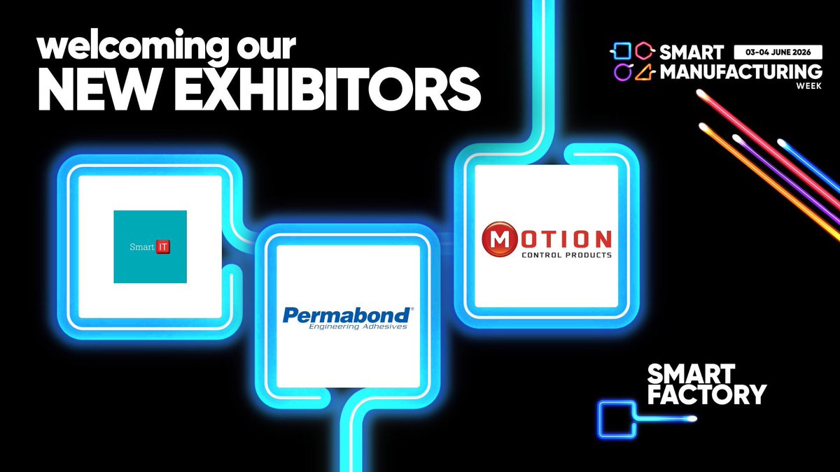 SmartMWeek's tweet image. 🌟 We’re thrilled to welcome three more innovative companies joining us at Smart Manufacturing Week 2026:
💻 Smart Information Technologies Ltd
🧴 Permabond
⚙️ Motion Control Products
The 2026 exhibitor line-up just keeps getting bigger! 🌟
