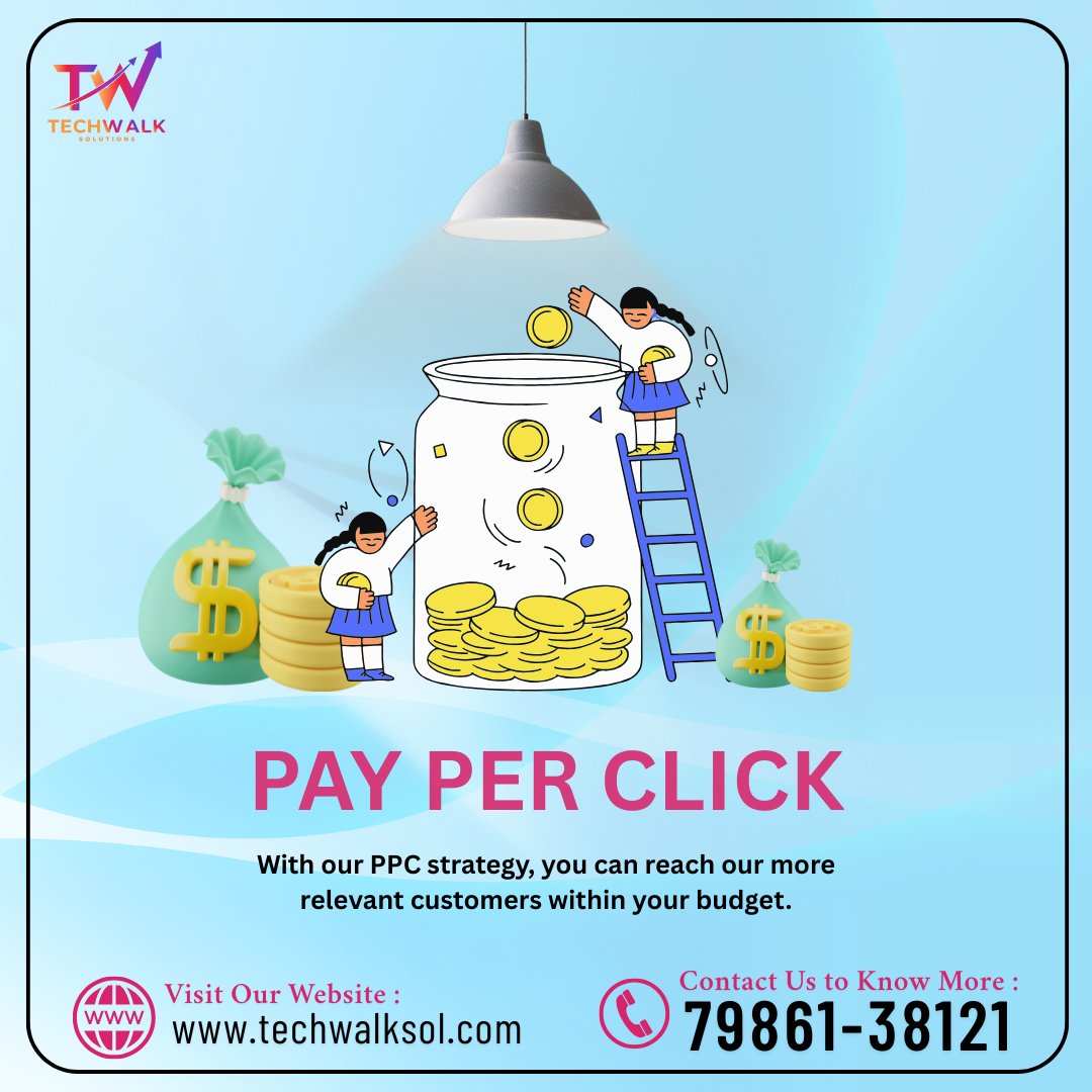 SolTechwalk3278's tweet image. Drive real results with Pay Per Click! ๐ Reach your target audience & grow your business with Techwalk Solutions.
๐ techwalksol.com | ๐ 79861-38121
#PPC #DigitalMarketing #TechwalkSolutions #OnlineAds #MarketingStrategy #LeadGeneration #BusinessGrowth