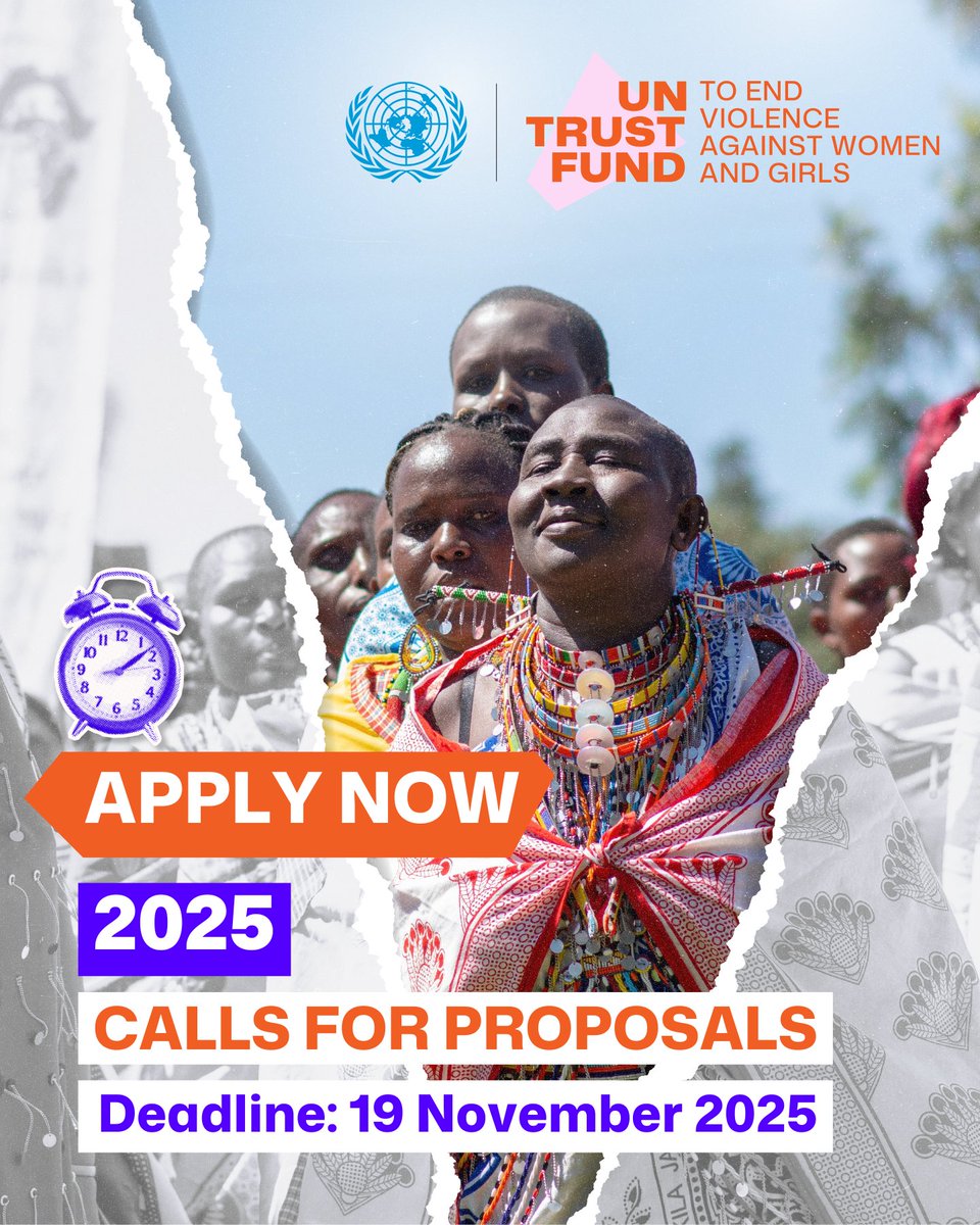 The #UNTF Call for Proposals is open! ✨

With flexible, 4-year grants of up to US$800,000.

⚠️ DEADLINE: 19 November 2025 to submit your proposal for #EVAWG initiatives: bit.ly/CfP-UNTF