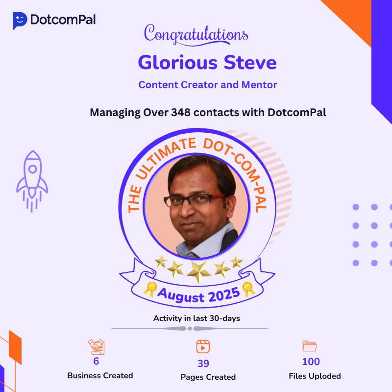 DotcomPal's tweet image. 🏆#GoodWednesday win: Glorious Steve, Aug 2025 User of the Month!🏆 
5 yrs with DotcomPal, 348 contacts, 6 biz in 30 days. Like Jags post-Chiefs, consistency rules , 1 custom domain
Try FREE: dotcompal.com🔗
Your tip? Tag a hustler!💪#Chiefs #Dotcompal
#dotcompalreview