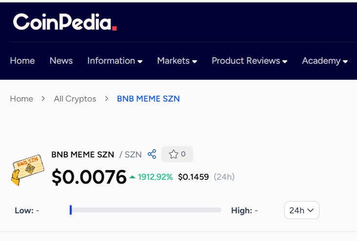 MarketCoinpedia's tweet image. New #BNB Memecoin Skyrockets After CZ’s Tweet

A newly launched #BEP20  memecoin — $SZN (BNB MEME SZN) — has soared +1,912% in the past 24H, now trading at $0.0076, after Binance founder Changpeng “CZ” Zhao unexpectedly tweeted: “BNB meme szn! I didn’t expect this at all.”

🚀