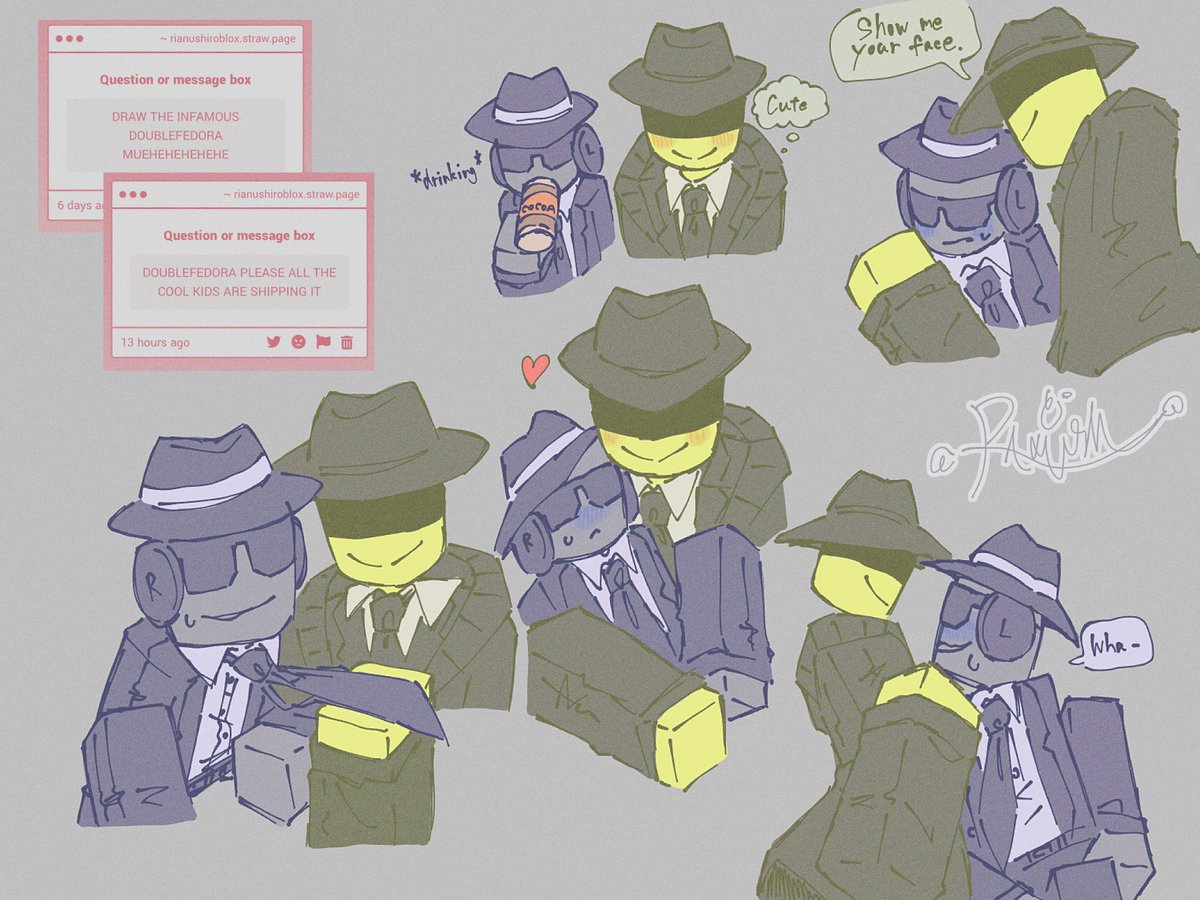 RobloxRianushi's tweet image. (⚠️For followers who don’t like ship art: you can mute #RiaDrewShip to hide these posts!)

😏
(Thanks for requests!!)
#doublefedora