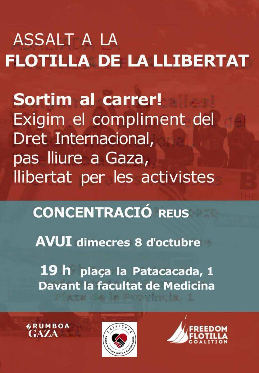 🚨Concentració Urgent❗

🗓️Avui dimecres
🕛19 h

📍Plaça la Patacada, 1. REUS