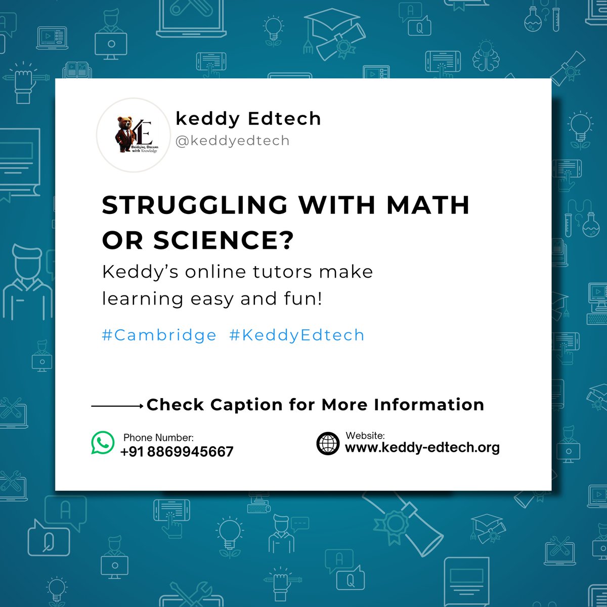 KeddyEdtech's tweet image. Struggling with Math or Science?
Keddy’s online tutors make learning clear, structured, and surprisingly fun. Get expert help—right when your child needs it most.  🔗 keddy-edtech.org/contact-us
 #KeddyEdTech #CambridgeExams #IGCSEPrep #OnlineTutoring #SmartLearning