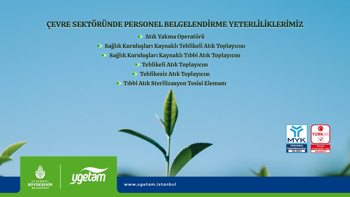 🌍 Çevre için, gelecek için!

Atık yönetiminden sterilizasyona, çevre sektöründe kalifiye personel yetişmesine katkı sunuyoruz. 💚

#çevre #meslekiyeterlilik #belgelendirme #myk #ugetam