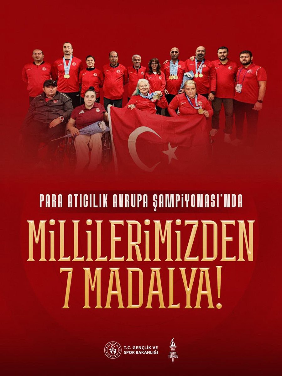 🇹🇷 Avrupa Şampiyonası’nda tarih yazdık!

Millî para atıcılarımız, Osijek’te düzenlenen organizasyonu 4 altın, 2 gümüş ve 1 bronz olmak üzere toplam 7 madalya ile tamamladı. 👏

🥇25m Tabanca Erkek Takım (P3) Muharrem Korhan Yamaç, Murat Oğuz, Çağrı Yılmaz 

🥇10m Havalı Tabanca
