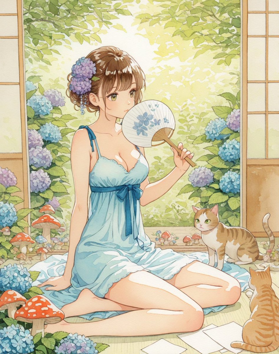 t_hiori_AIart's tweet image. 今日は10月と思えないくらい暑かったです💦