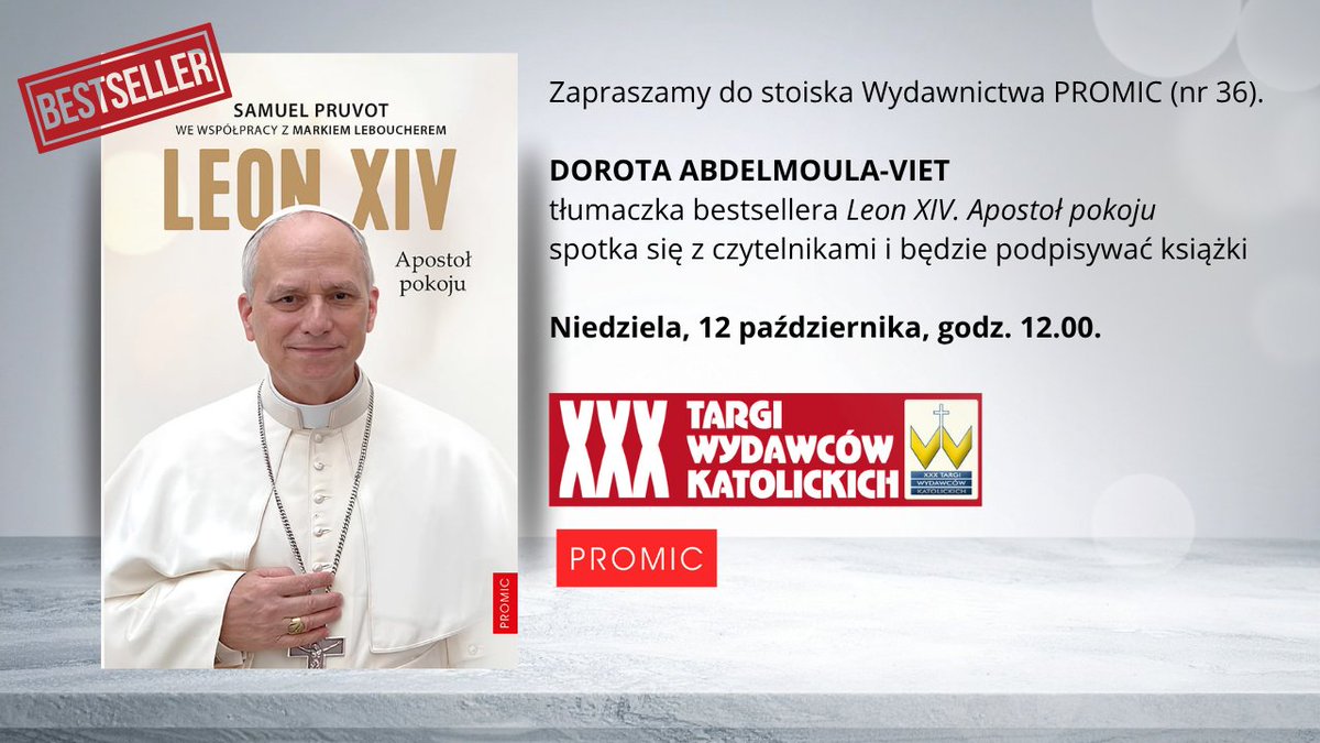 Podczas XXX Targów Wydawców Katolickich będzie okazja do spotkania z tłumaczką naszego papieskiego bestsellera!
Dorota Abdelmoula-Viet na co dzień pracuje w Watykanie, więc warto!
<a href="/d_abdelmoula/">Dorota Abdelmoula</a>