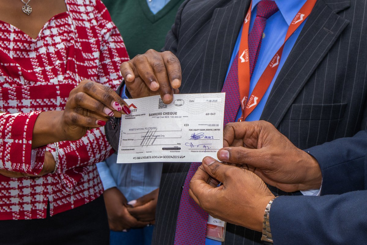 TheKabetePoly's tweet photo. Today Kabete National Polytechnic proudly received the coveted Equity Bank cheque awarded during the Kenya National Music Festivals held in Meru. This achievement is a testament to our students’ outstanding talent, teamwork, and dedication to excellence in the performing arts. https://t.co/xcNKS0XSA0