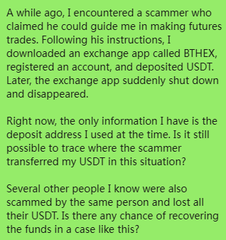 xuvely282's tweet photo. @selim_miah3131 @CRE_AGENT A while ago, I encountered a scammer who claimed he could guide me in making futures trades. Following his instructions, I downloaded an exchange app called BTHEX, registered an account, and deposited USDT. Later, the exchange app suddenly shut down and disappeared. https://t.co/W0UjGVP2IL
