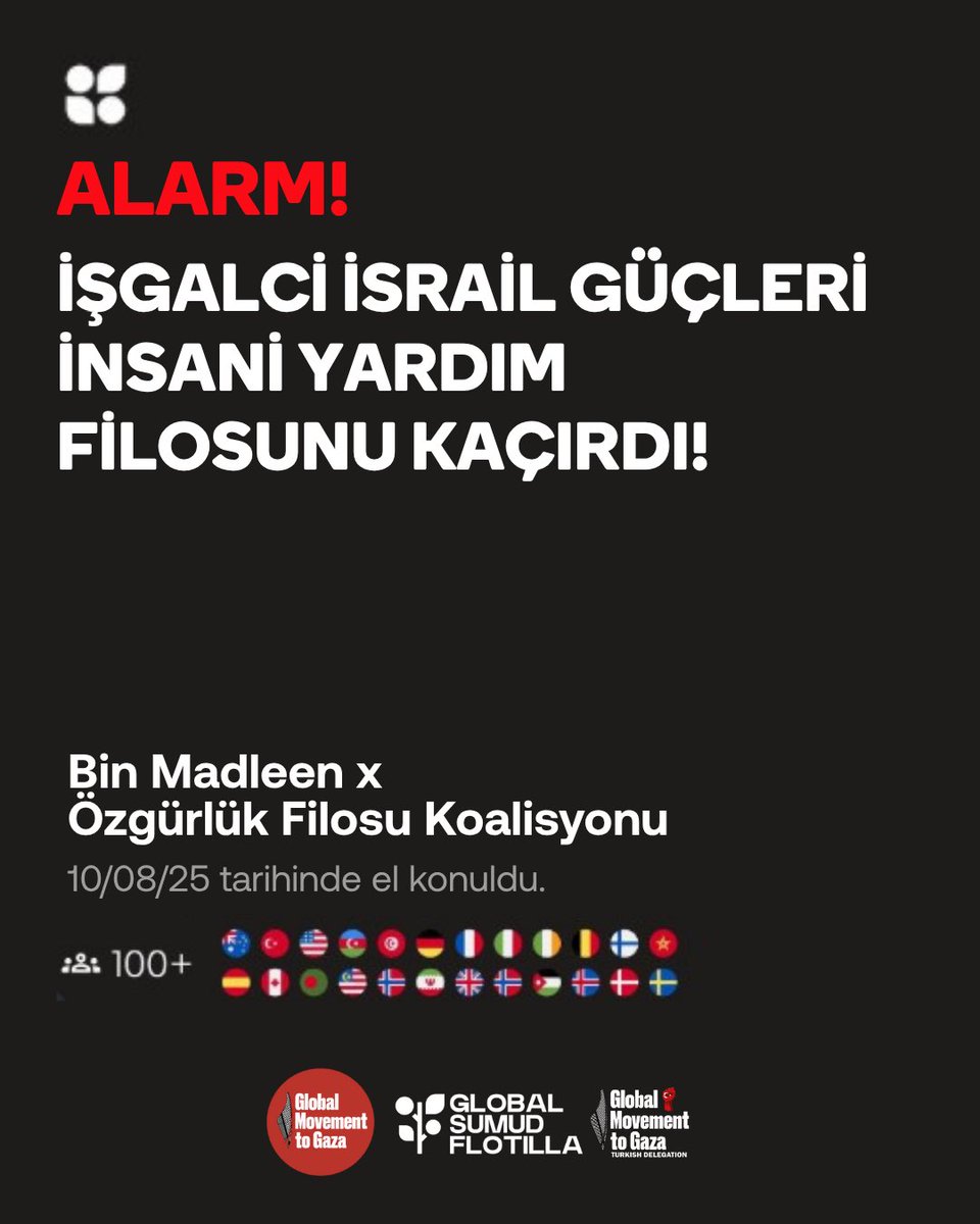 palestineconvoy's tweet photo. ALARM!

İşgalci İsrail güçleri insani yardım filosunu kaçırdı!

#AllEyesOnFreedomFlotilla #AllEyesOnGaza https://t.co/XQRqL490UL