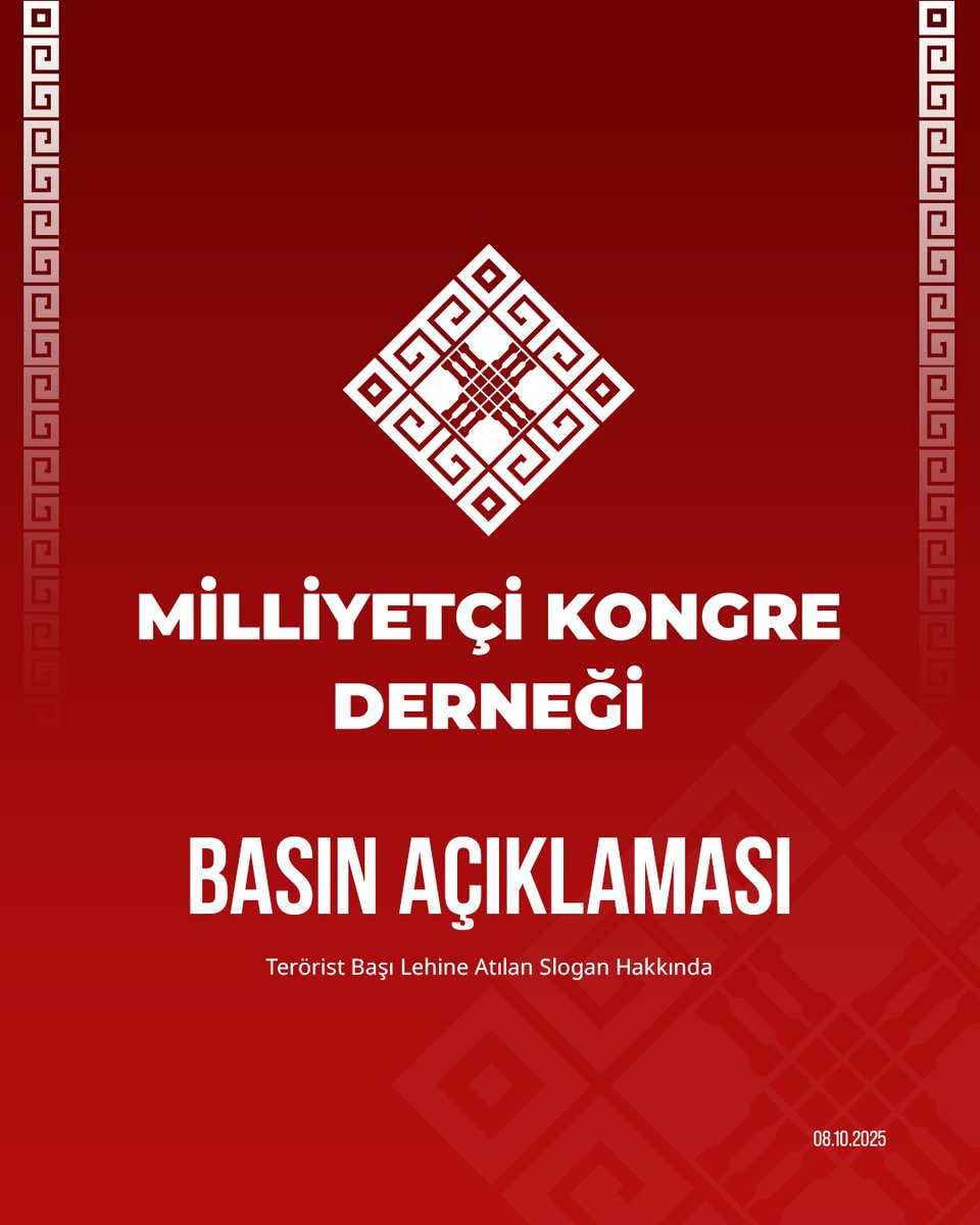 KongreDernegi's tweet photo. Türkiye Büyük Millet Meclisi, milletimizin iradesinin tecelli ettiği, demokrasimizin en yüce makamıdır. Bu çatı altında söylenen her söz, atılan her slogan Türk Milleti’nin gözleri önünde kayda geçmektedir.

Ne yazık ki geçtiğimiz günlerde Gazi Meclis çatısı altında, binlerce masum insanımızın katili, Türk devletini yıkmak için silaha sarılanların başındaki bebek katili, teröristbaşı Öcalan lehine sloganlar atılmıştır. Bu, sadece siyasi bir mesele değil; şehitlerimizin aziz hatırasına, Türk Milleti'nin birliğine ve Türk devletinin varlığına yapılmış açık bir saldırıdır.

Teröristbaşını sözde “lider” ilan etmeye yeltenenler, Türk Milleti’nin gözünde şereflerini kaybetmişlerdir.

Meclis kürsüsünü ve çatısını terör propagandasına dönüştürmek isteyenler, Türk Milleti’ne düşmandır.

TBMM, şehitlerimizin emaneti ve Türk milletinin namusudur. 

Bu çatının altında teröristbaşına methiyeler düzülmesini, terör örgütüne meşruiyet kazandırılma çabalarını kabul etmeyeceğiz. 

Türk Milleti’nin iradesinin vücut bulduğu Türkiye Büyük Millet Meclisi’ndeki vekilleri de milletimizin yanında, terörün ve işbirlikçilerinin karşısında dimdik durmaya davet ediyoruz.

Buradan açıkça ilan ediyoruz:

Bizler, dün olduğu gibi bugün de Türk Milleti'nin ve şehitlerimizin onurunu korumaya devam edeceğiz.

Türk Milleti’nin düşmanları ve işbirlikçileri geldikleri gibi gidecek, Türk Milleti payidar kalacaktır!