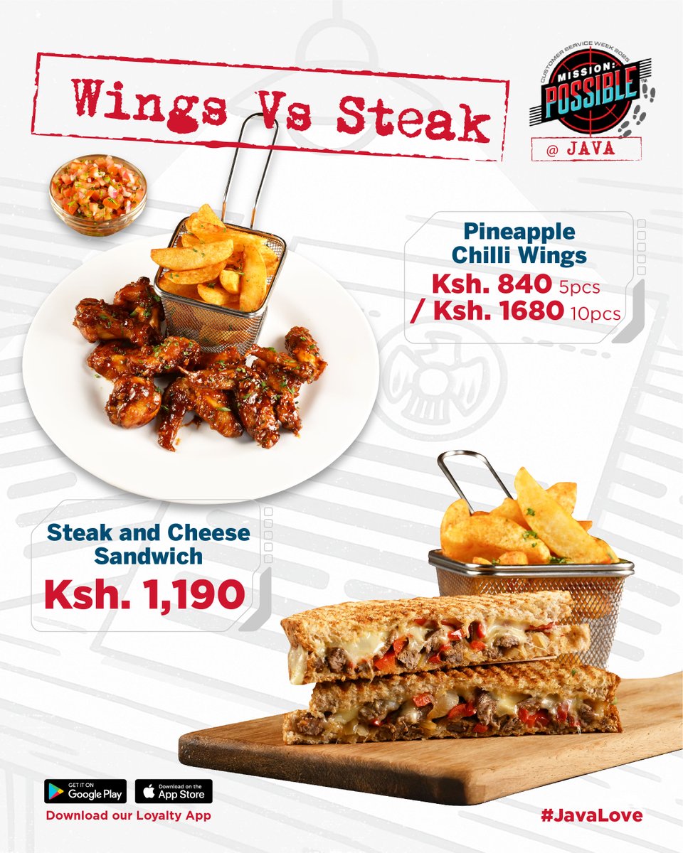 javahouseafrica's tweet image. Our Guest Chef of the month David Kinyanjui has a delicious menu waiting for you! Will you have the Pineapple Chilli Wings or will you first try the Steak and Cheese Sandwich?​
#JavaLove