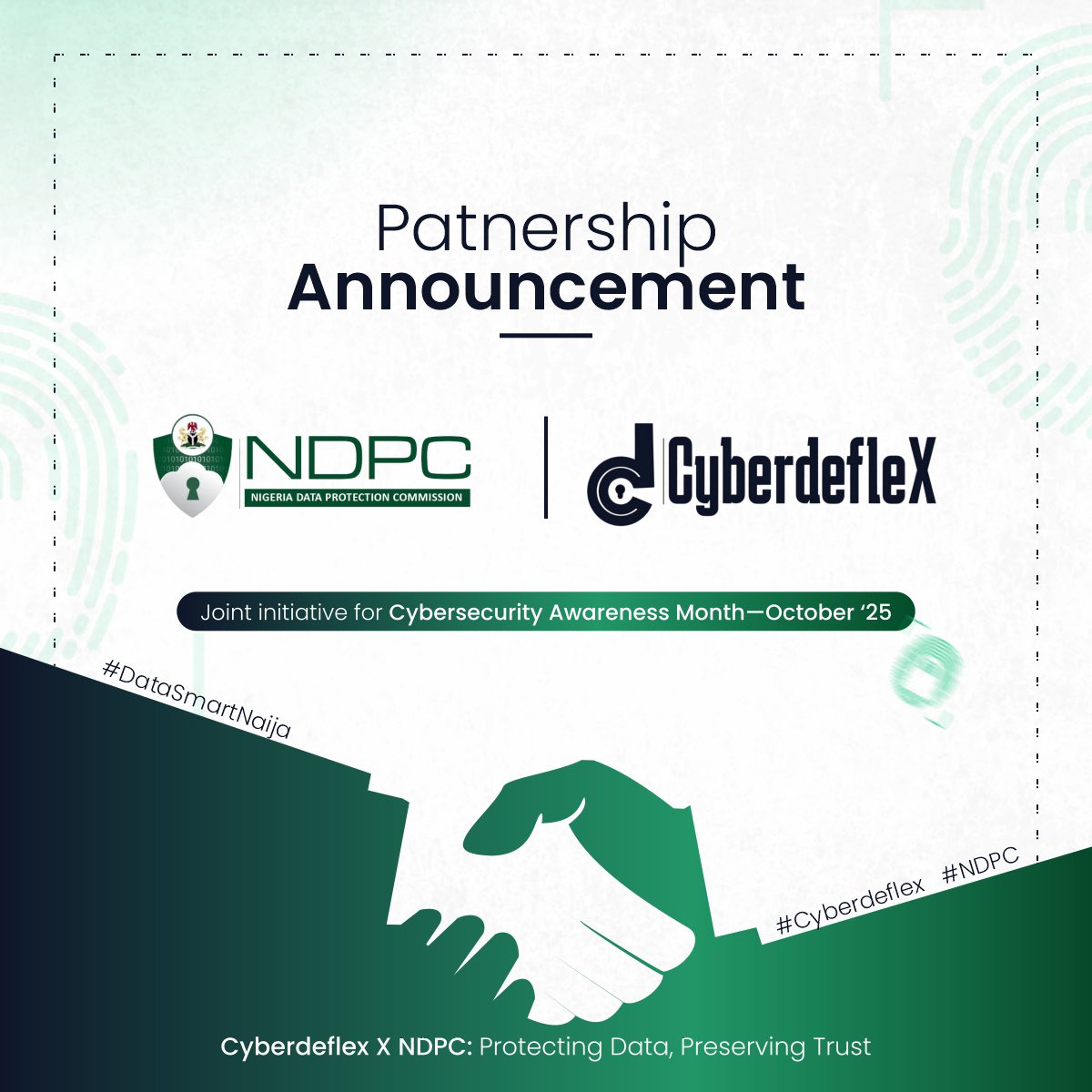 October is Cybersecurity &amp; Data Privacy Awareness Month 

Together with <a href="/ndpcngr/">NDPC Nigeria</a> we are driving national awareness on the importance of Data Privacy. 

We will share tips, stories &amp; live X spaces to help Nigerians protect their data. 

#DataSmartNaija #CyberAwarenessMonth