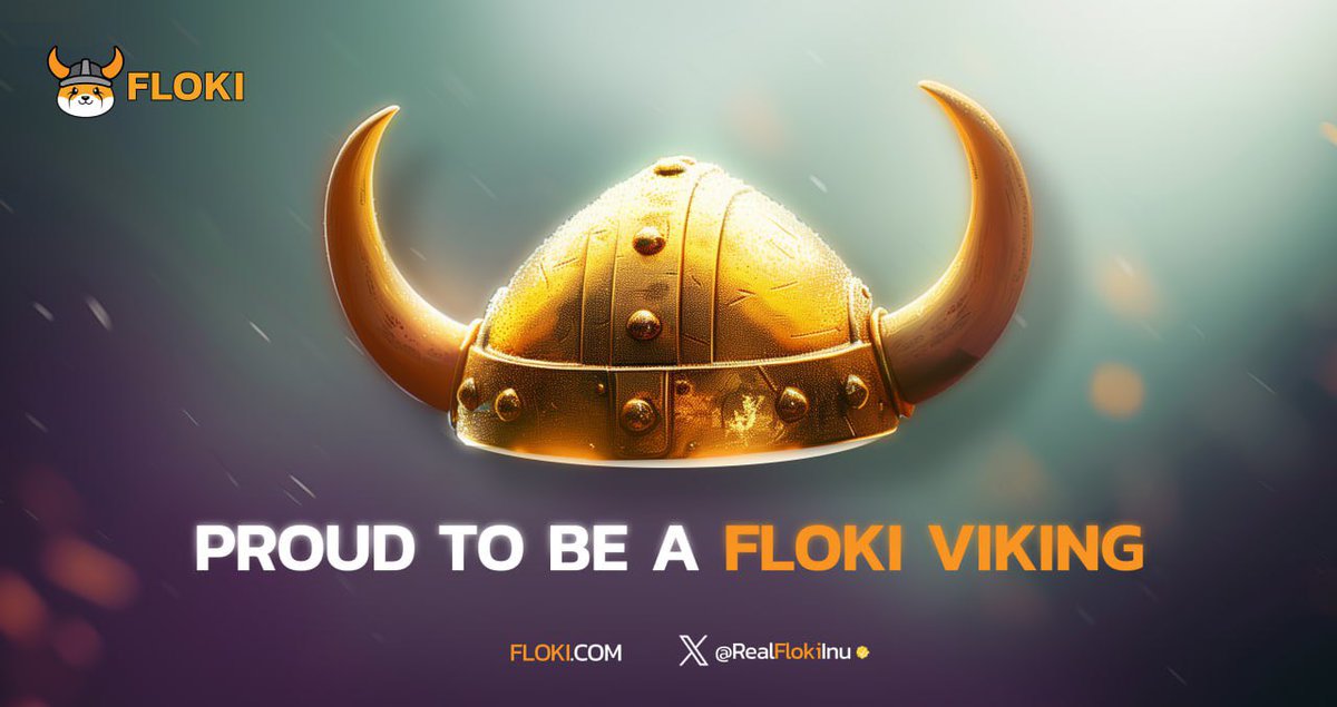 바이킹 헬멧과 Floki 로고가 있는 'PROUD TO BE A FLOKI VIKING' 배너
