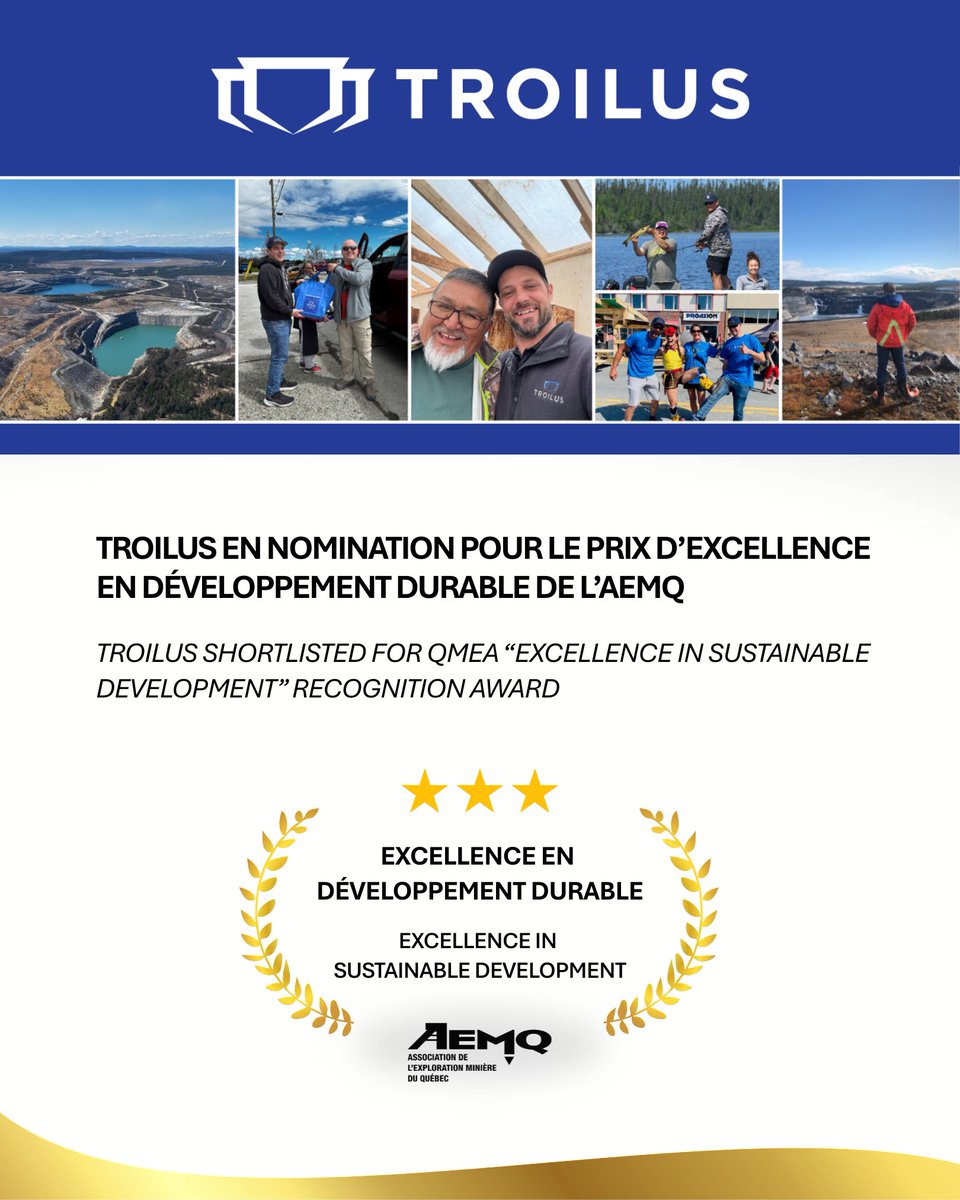 Troilus Shortlisted for QMEA “Excellence in Sustainable Development” Recognition Award.

Read the news here: troilusgold.com/news-and-media…
------------------
Troilus en nomination pour le prix d’Excellence en développement durable de l’AEMQ. 

Lisez les nouvelles ici :