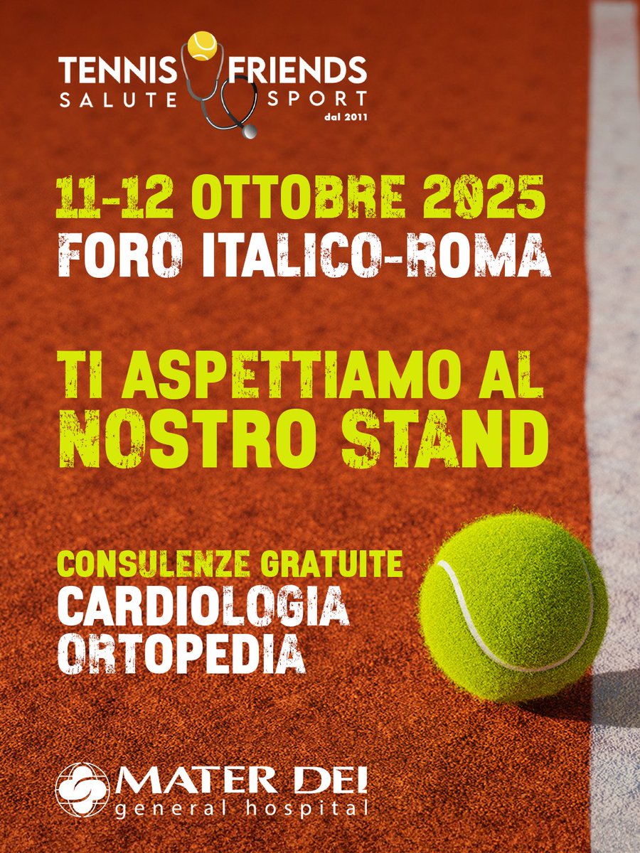 Siamo felici di partecipare al 15° anniversario di Tennis and Friends, l’evento che unisce salute, sport e solidarietà

Ti aspettiamo sabato 11 e domenica 12 ottobre al Foro Italico dalle ore 09.00 alle ore 18.00, per offrirti consulenze gratuite di cardiologia e ortopedia
